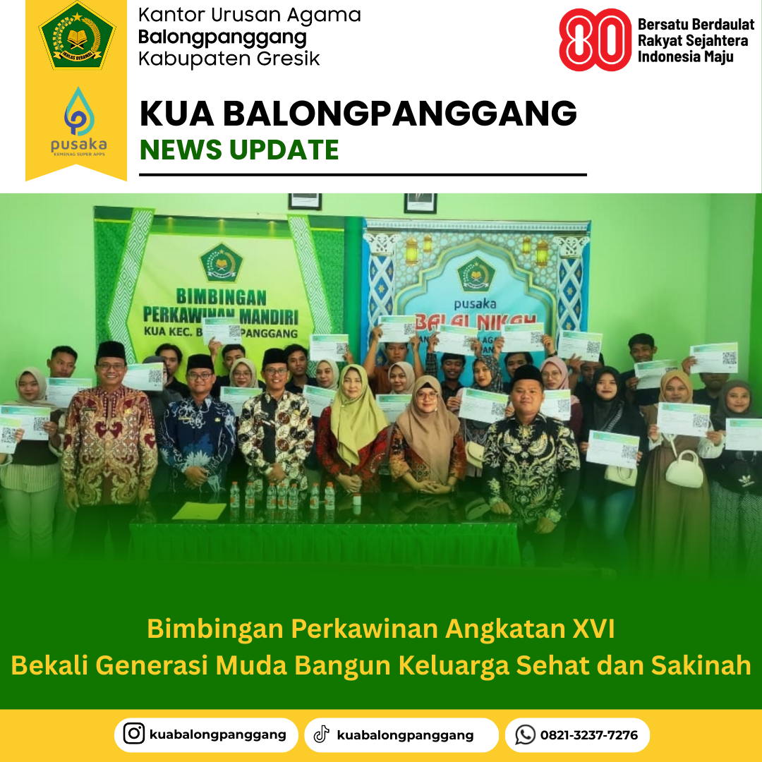 Bimbingan Perkawinan KUA Balongpanggang Gresik Angkatan XVI: Bekali Generasi Muda Bangun Keluarga Sehat dan Sakinah