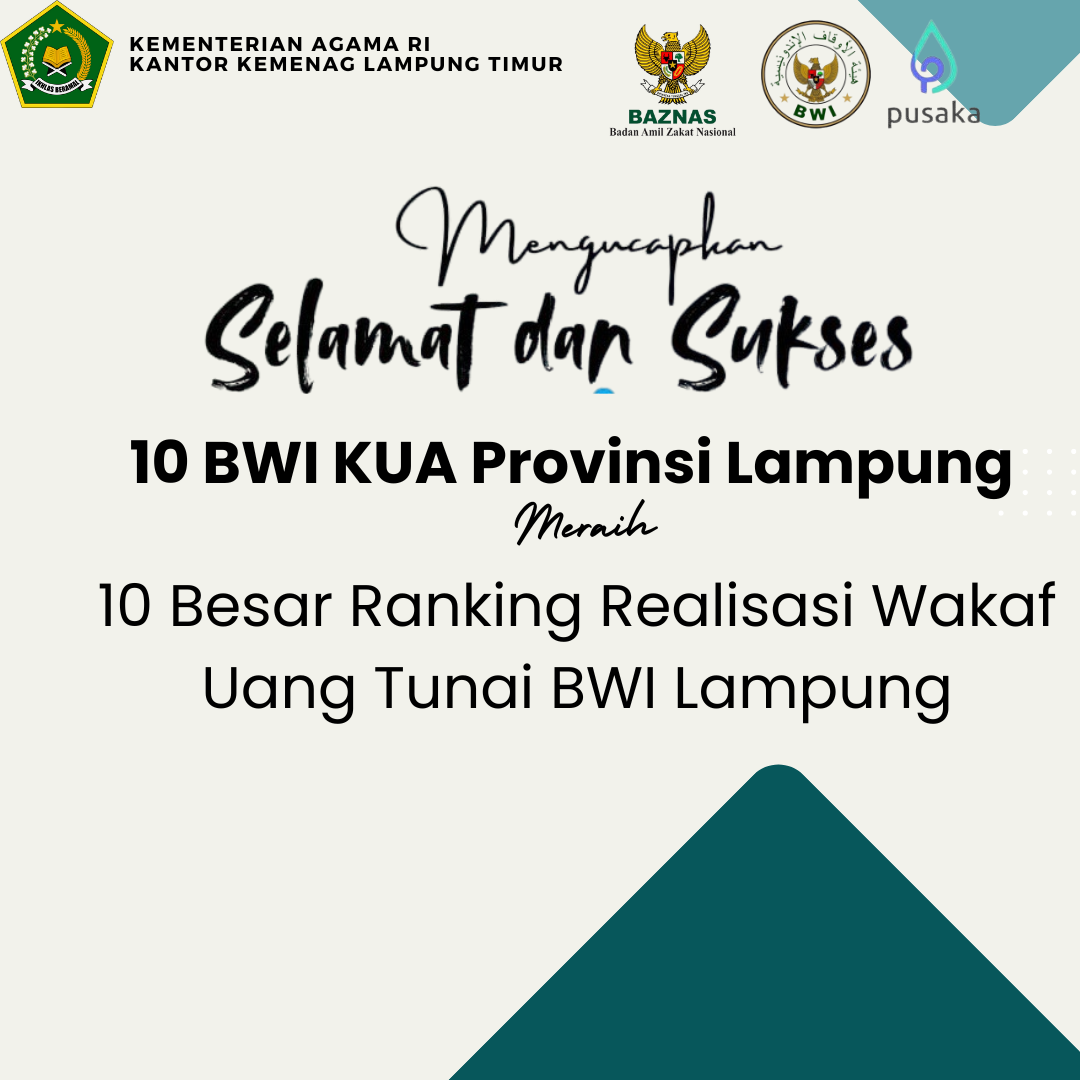 Daftar 10 Besar Ranking Realisasi Wakaf Uang Calon Pengantin Provinsi Lampung  