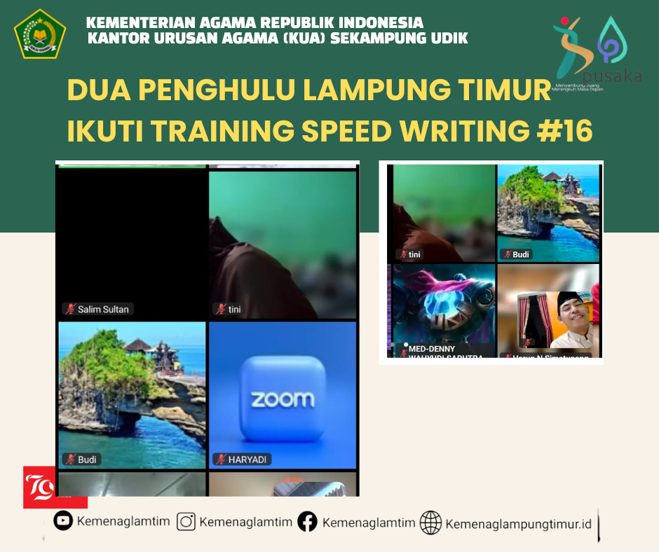 Dua Penghulu KUA Lampung Timur Ikuti Pelatihan Speed Writing Bersama Narasumber Nasional