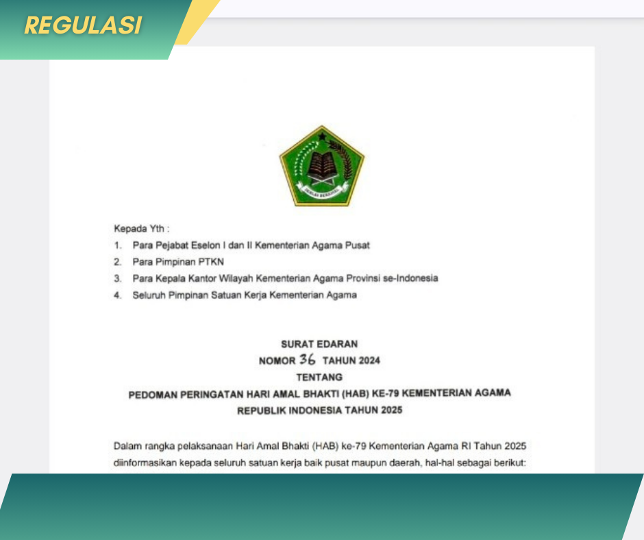 SURAT EDARAN NOMOR 36 TAHUN 2024  TENTANG  PEDOMAN PELAKSANAAN PERINGATAN HARI AMAL BHAKTI (HAB) KE 79 KEMENTERIAN AGAMA REPUBLIK INDONESIA TAHUN 2026