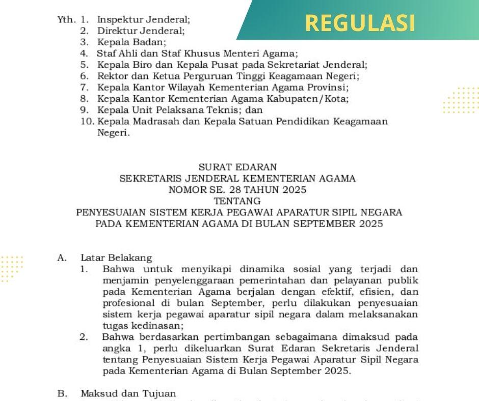 SURAT EDARAN SEKRETARIS JENDERAL KEMENTERIAN AGAMA NOMOR SE. 28 TAHUN 2025