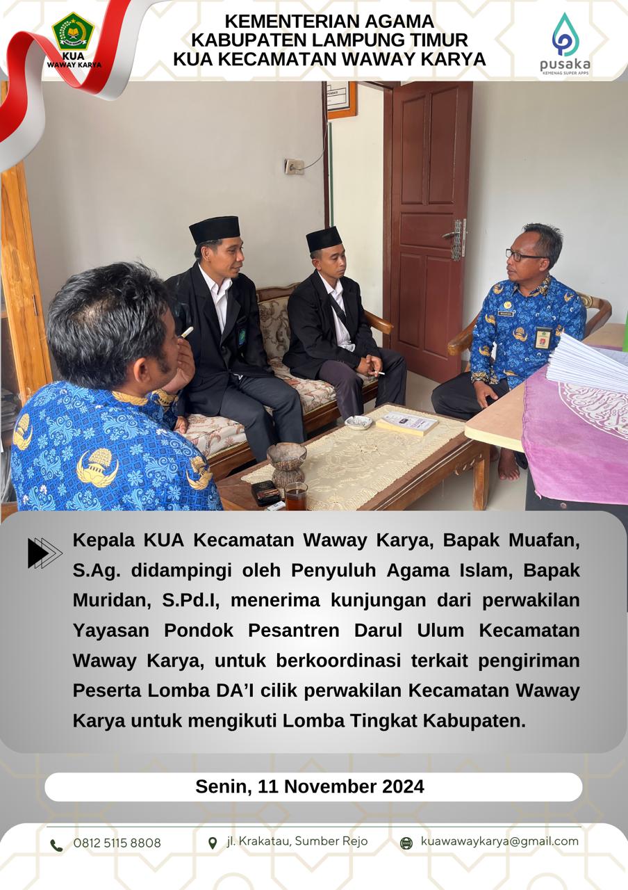 Kepala KUA Waway Karya Lakukan Koordinasi Pengiriman Lomba Da'i cilik