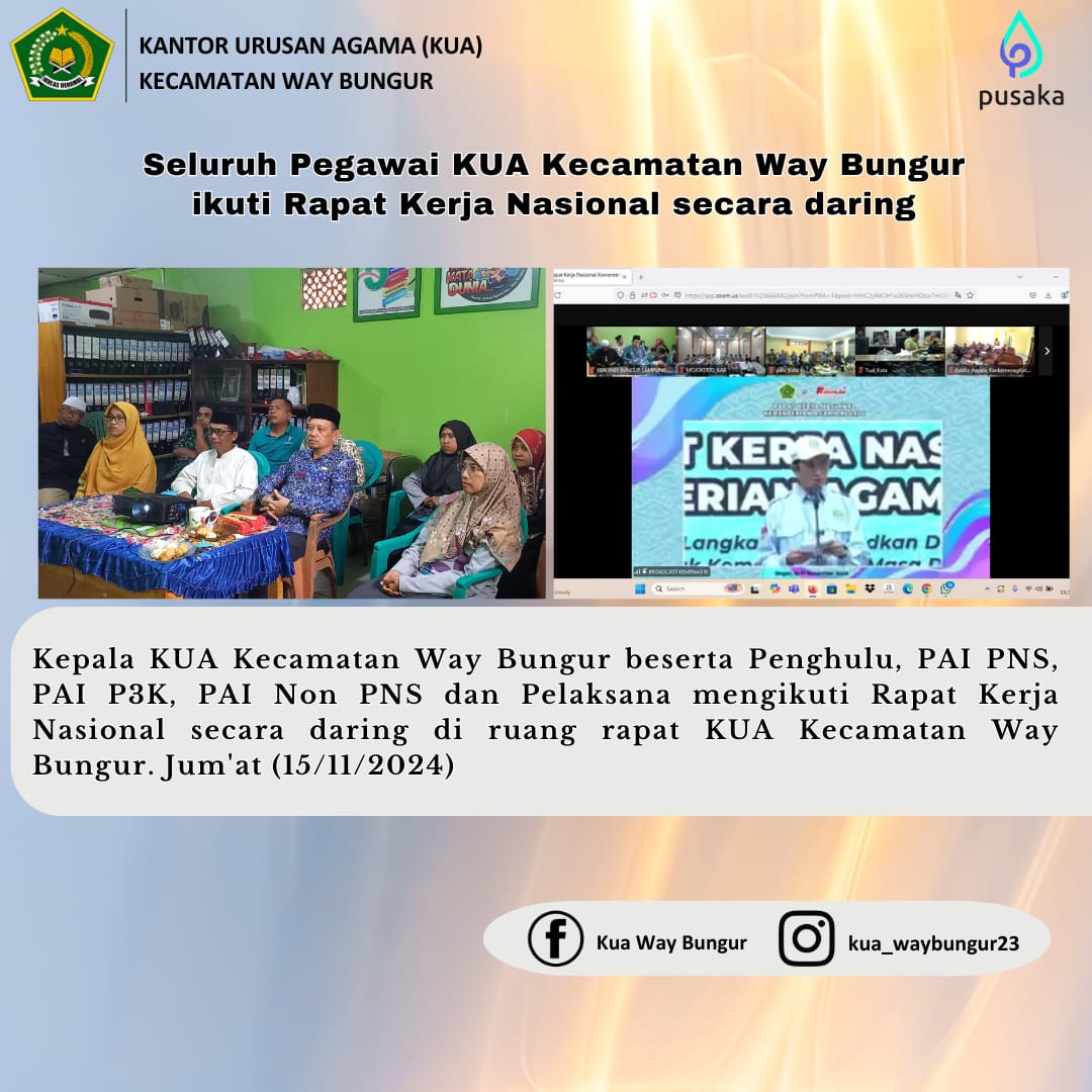 KUA Kecamatan Way Bungur Lampung Timur Ikuti Rakernas Virtual, siap ikuti Kebijakan Baru