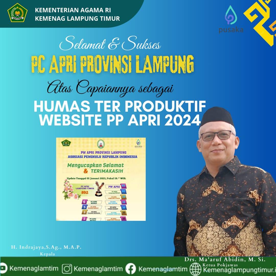 Ketua Pokjawas Kemenag Lampung Timur Apresiasi Humas PC APRI Lampung Timur atas Capaian Terproduktif 2024