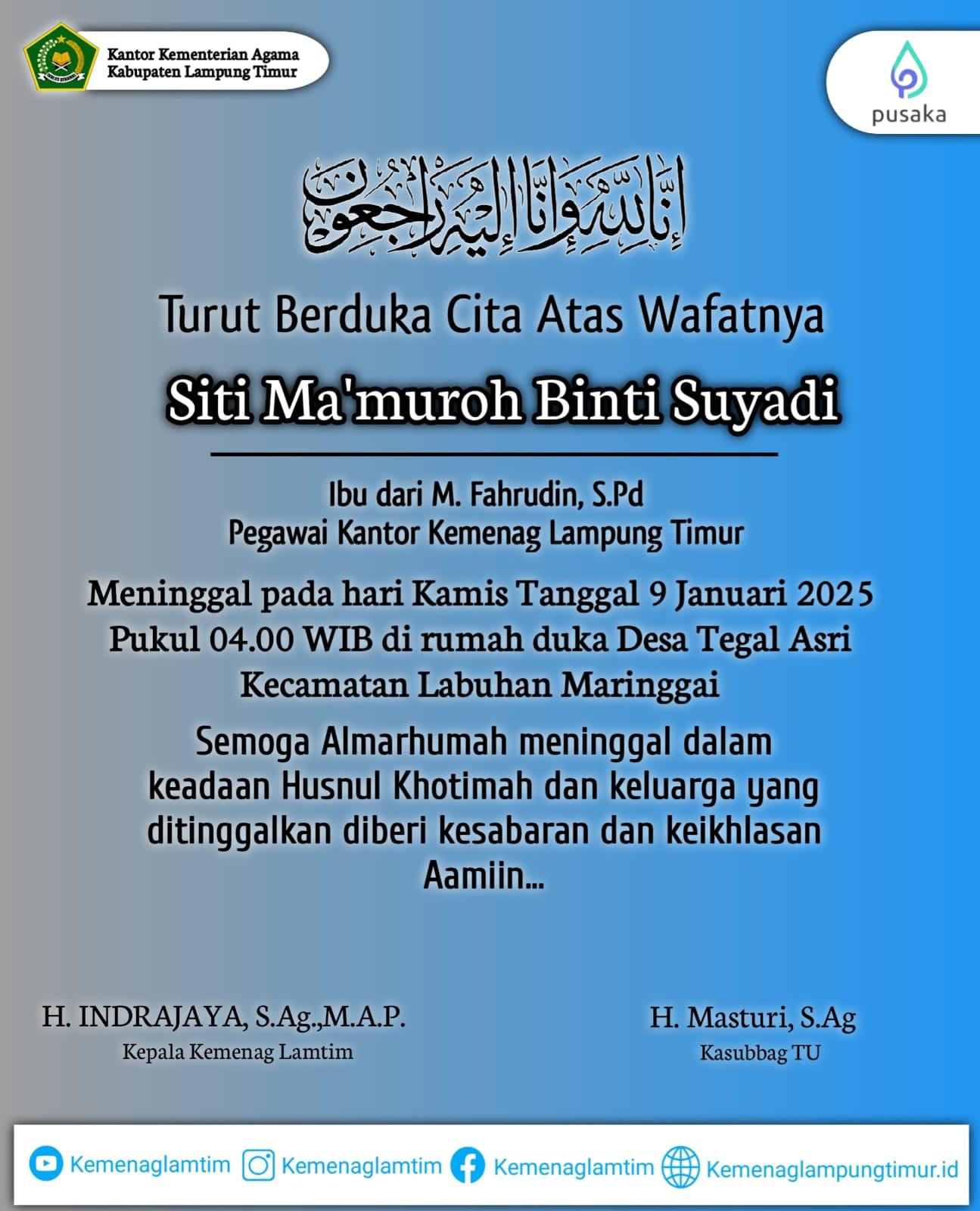 Duka Mendalam: Kemenag Lampung Timur Berduka Atas Wafatnya Ibunda Staf Penyelenggara Syariah