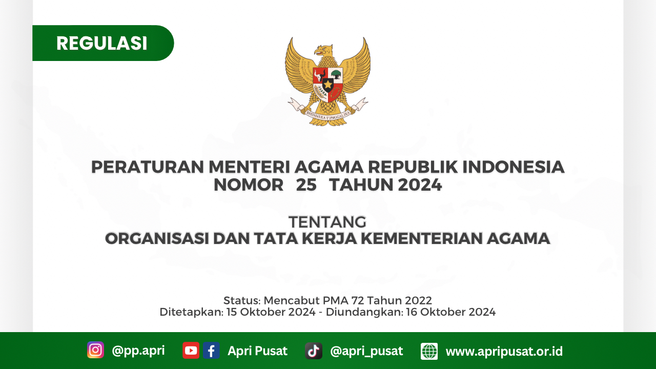 PMA 25 TAHUN 2024 TENTANG ORGANISASI DAN TATA KERJA KEMENTERIAN AGAMA