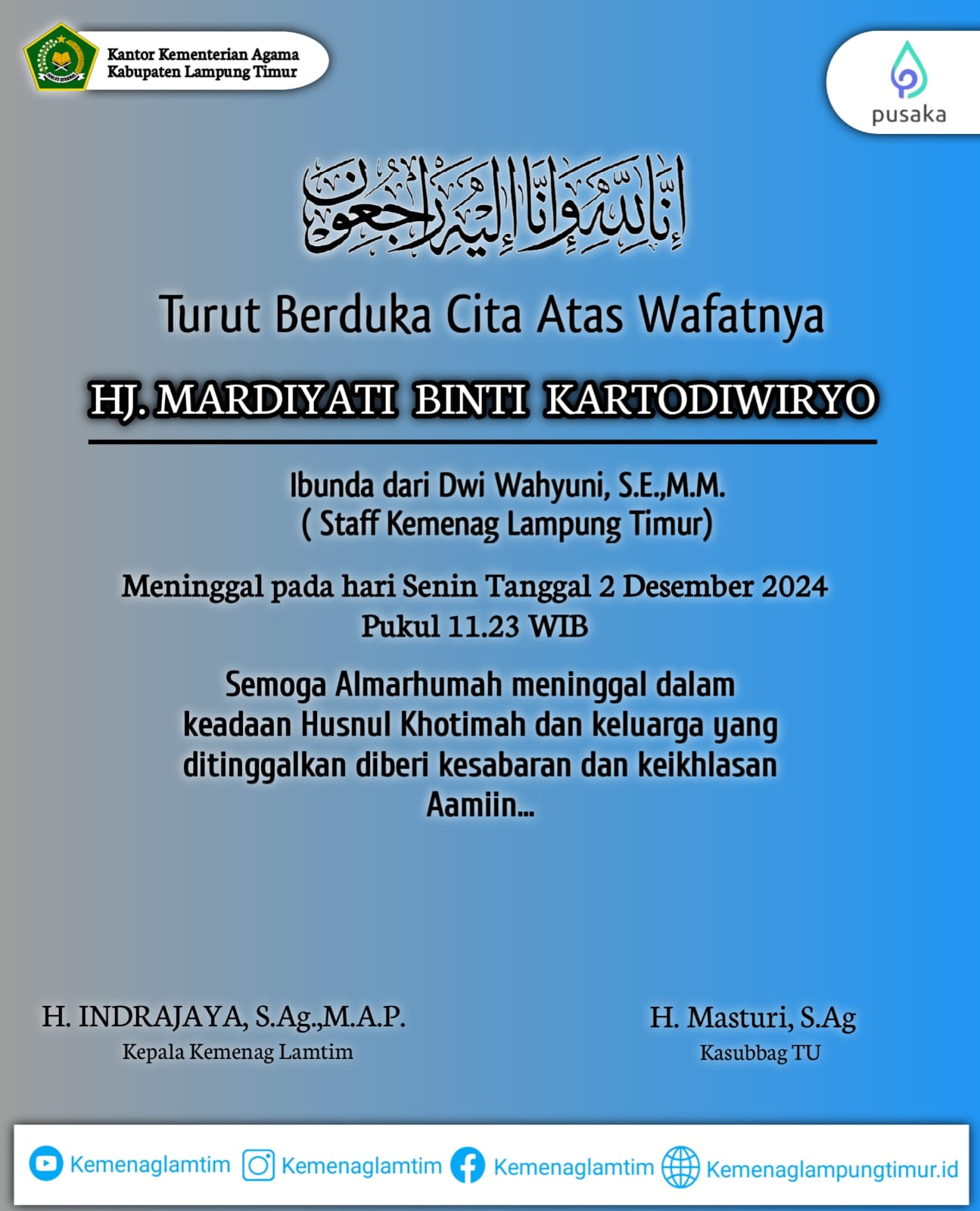 Duka Keluarga Besar Kemenag Lampung Timur: Kehilangan yang Mendalam